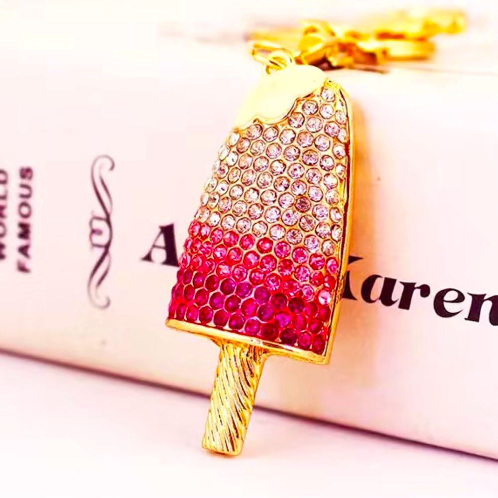 💕NWT-Pink & Diamond Rhinestone Ice Cream Popsicle Bag/Keychain Charm💕